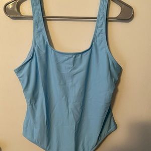 Blue one piece bathing suit